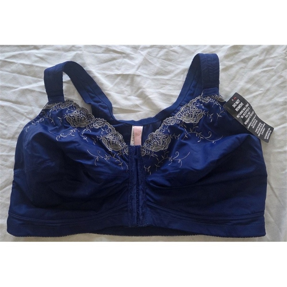 NWT Comfort Choice 46DDD Wirefree Front Hook Seamless Bra Blue Floral 131963